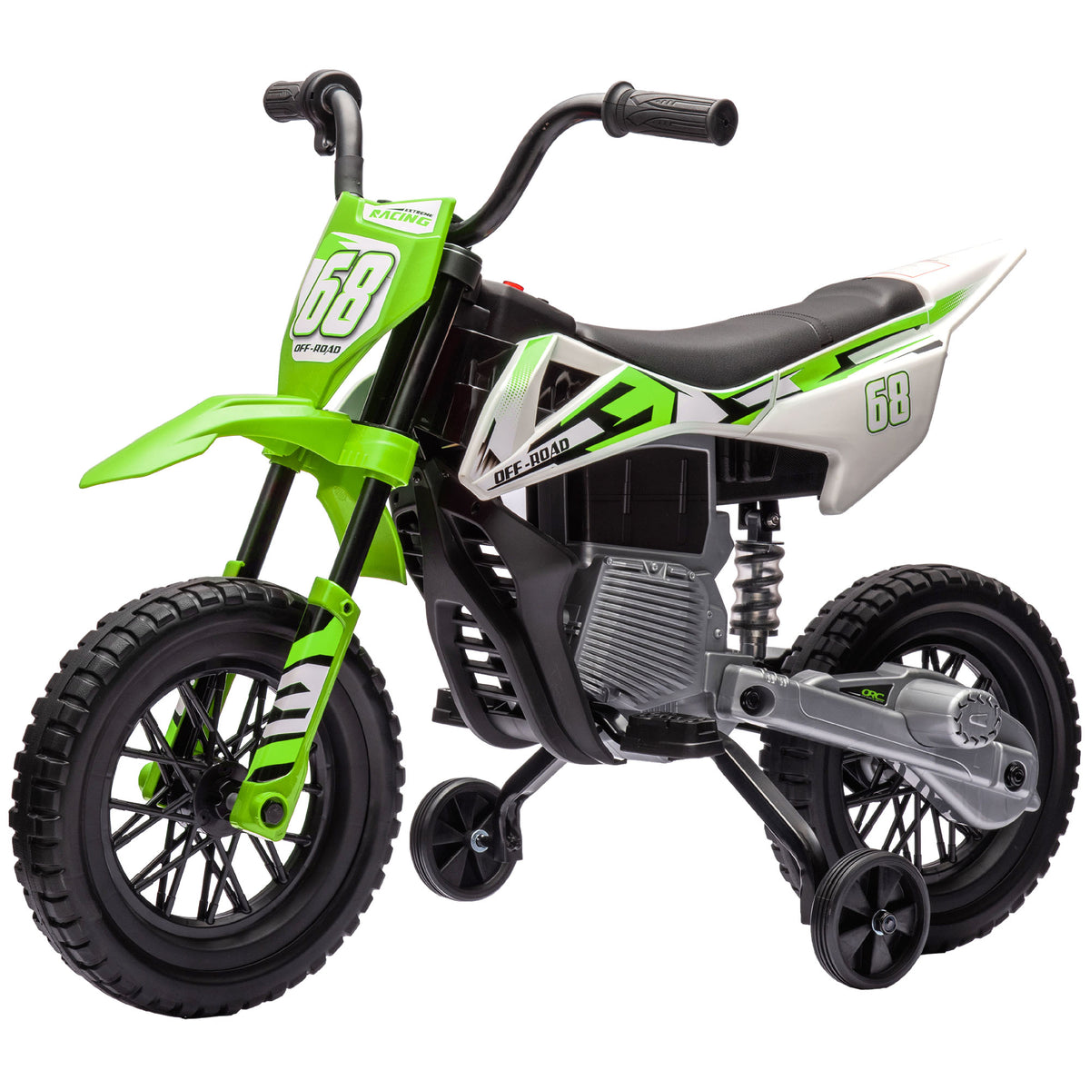 Qaba 12V Kids Dirt Bike, Electric Motorcycle with Twist Grip Throttle, Training Wheels, Rear Suspension & Music