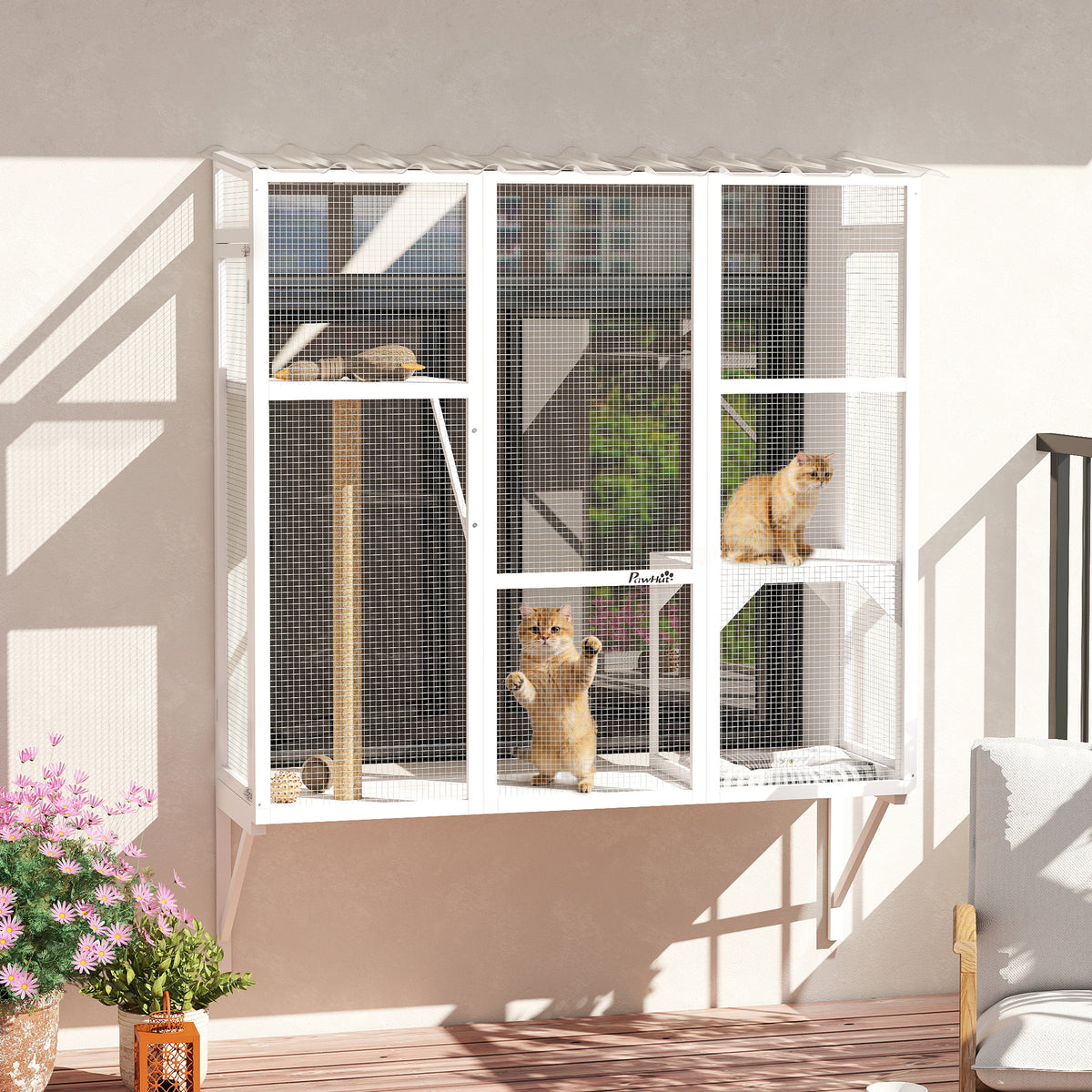 Wooden Catio Outdoor, Cat Window Box Enclosure for 2-3 Large Cats with 2 Jumping Platforms & Scratching – view 21