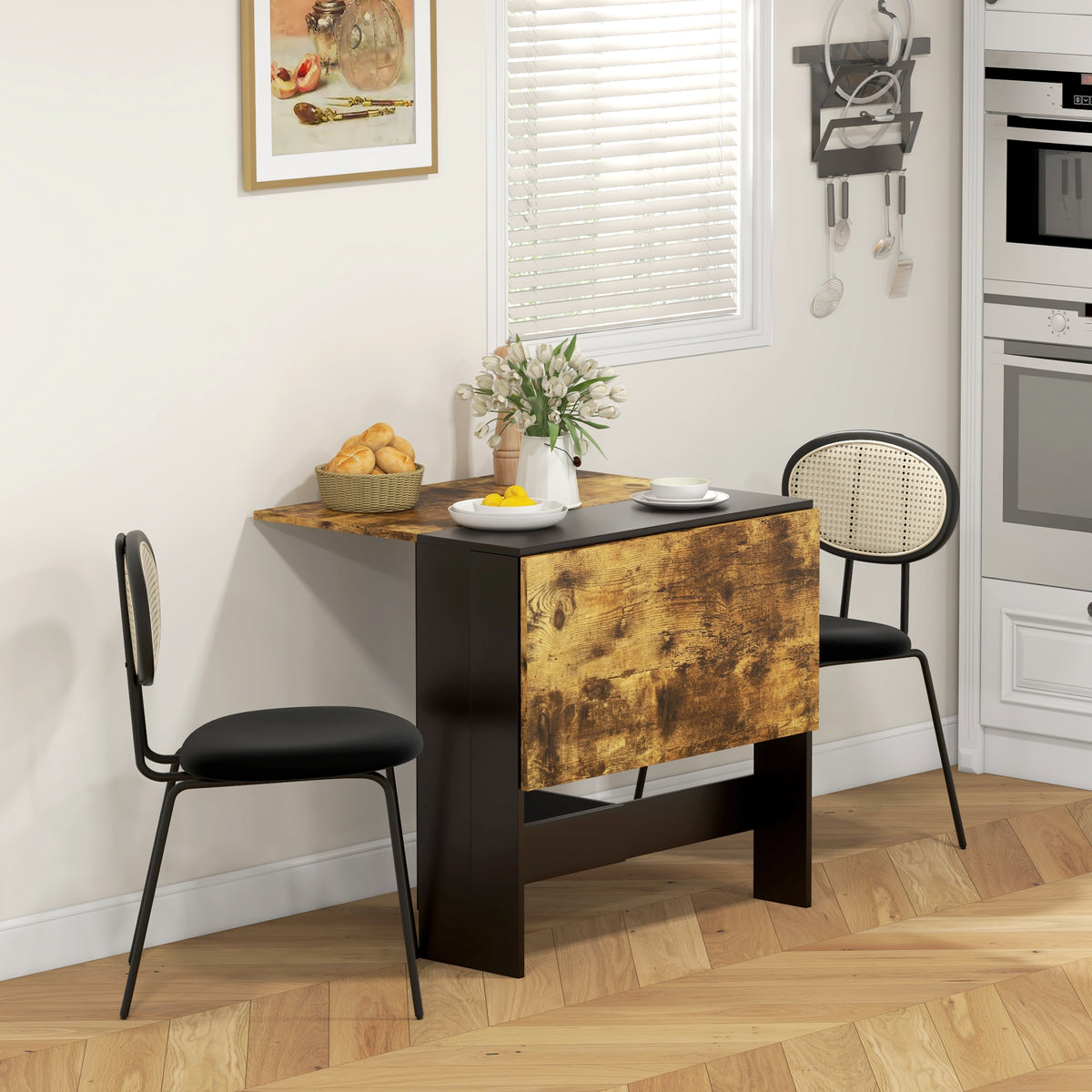Drop Leaf Dining Table Wood Folding Table Multi-Use Side Table Dining Desk Space Saving Table, White/Oak