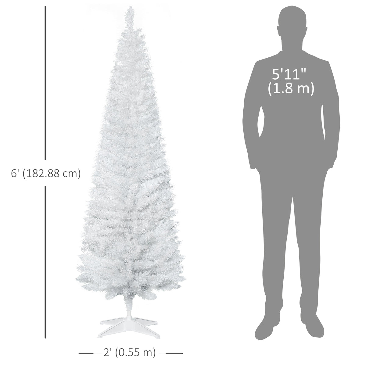 6 FT Christmas Tree Classic Tree Holiday Indoor Decoration, with Stable Plastic Base, White