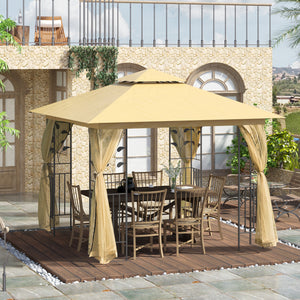 10'x10' Soft-top Steel Patio Gazebo Outdoor Sun Shelter with 2-Tier Polyester Roof, Curtain Sidewalls, Beige – view 7