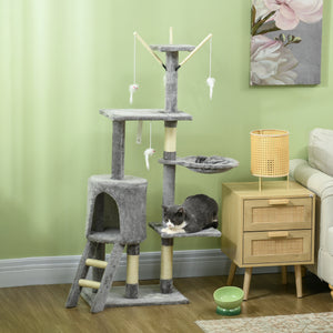 53" Cat Tree Tower, Kitten Activity Centre with Scratching Posts, Condo, Perches, Ladder, Hammock – view 7