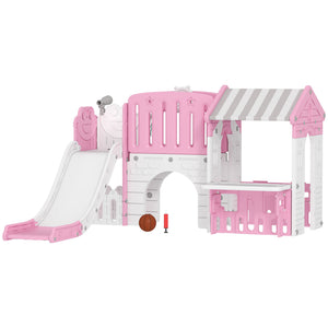 Qaba 7-in-1 Toddler Slide, Kids Slide Climber Playset with Playhouse and Basketball Hoop for 1-4 Years