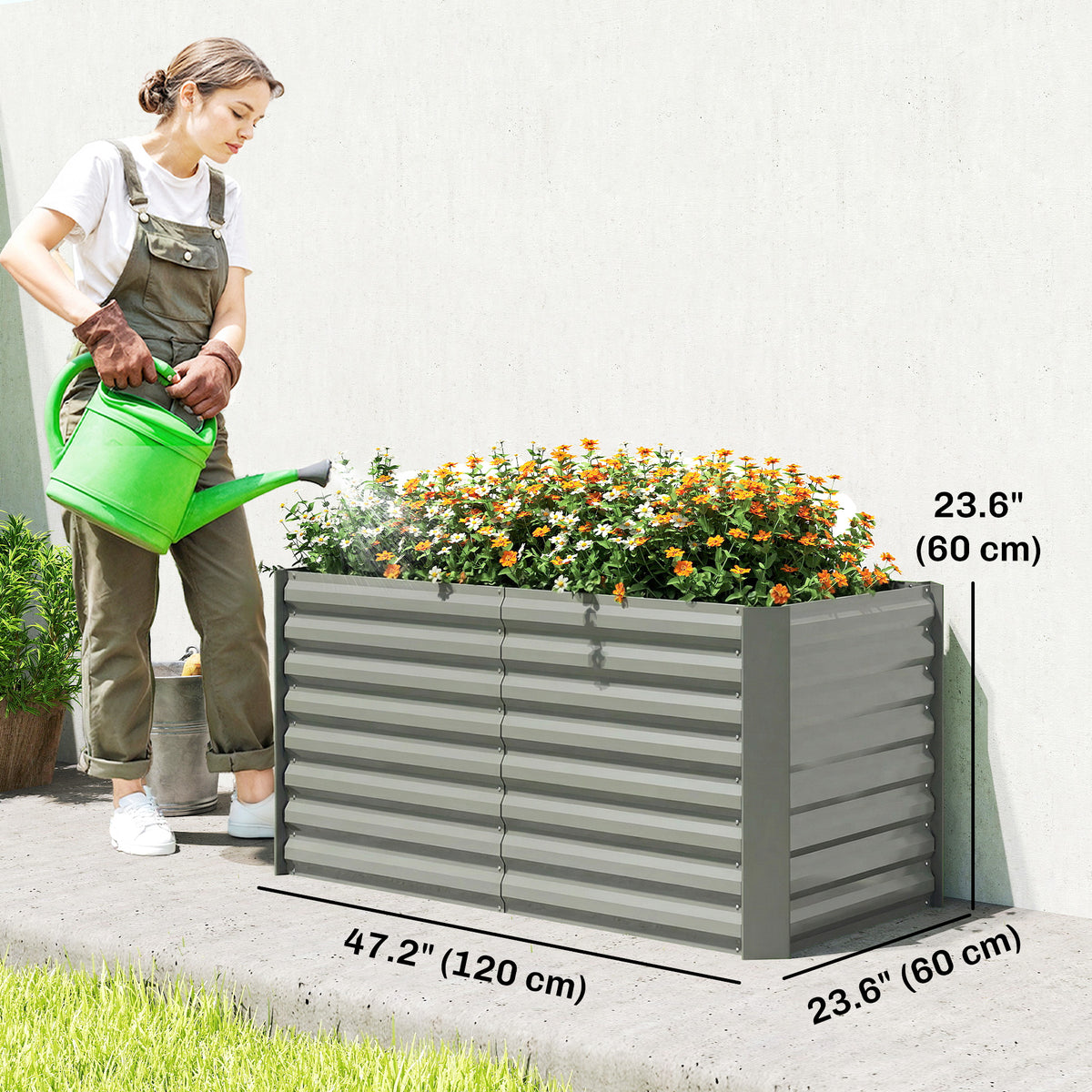 Set of 2 Galvanized Metal Planters for Outdoor Plants, 4' x 2' x 2' Raised Garden Bed, Dark Grey – view 16