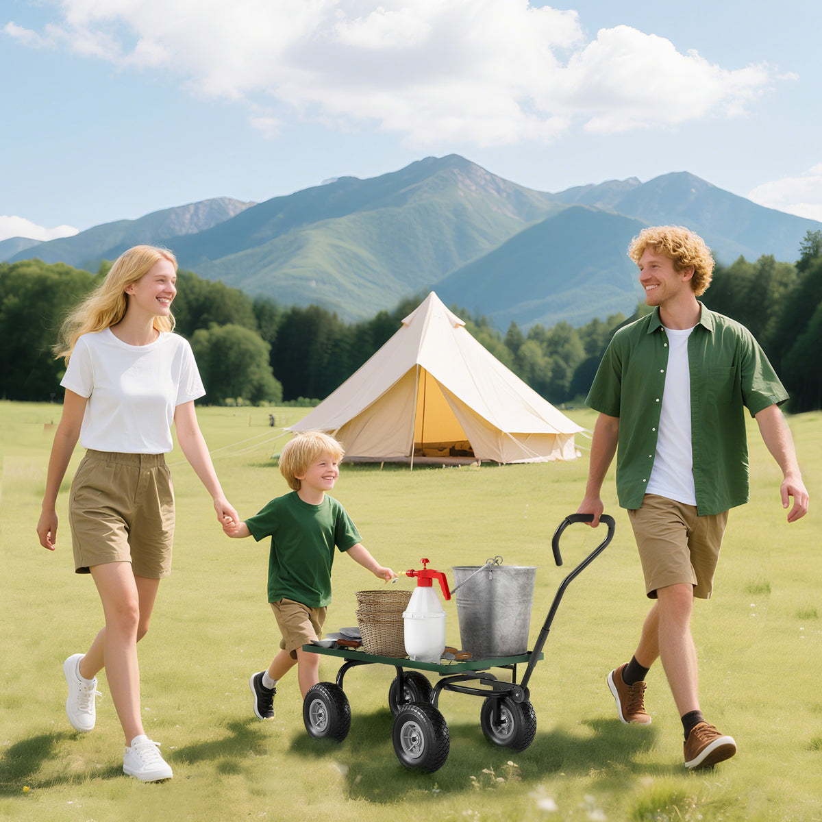 Heavy Duty Garden Wagon Cart with 10" Wheels, 330 lbs Capacity, for Garden, Beach, Lawn, Black – view 6