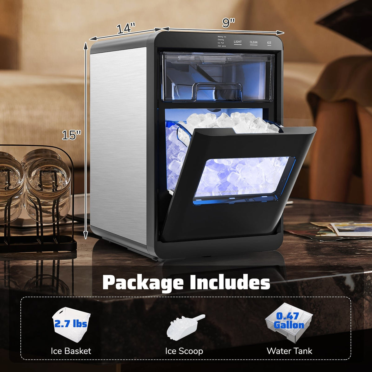 Nugget Ice Maker Countertop with Soft Chewable Pellet-Black view 4