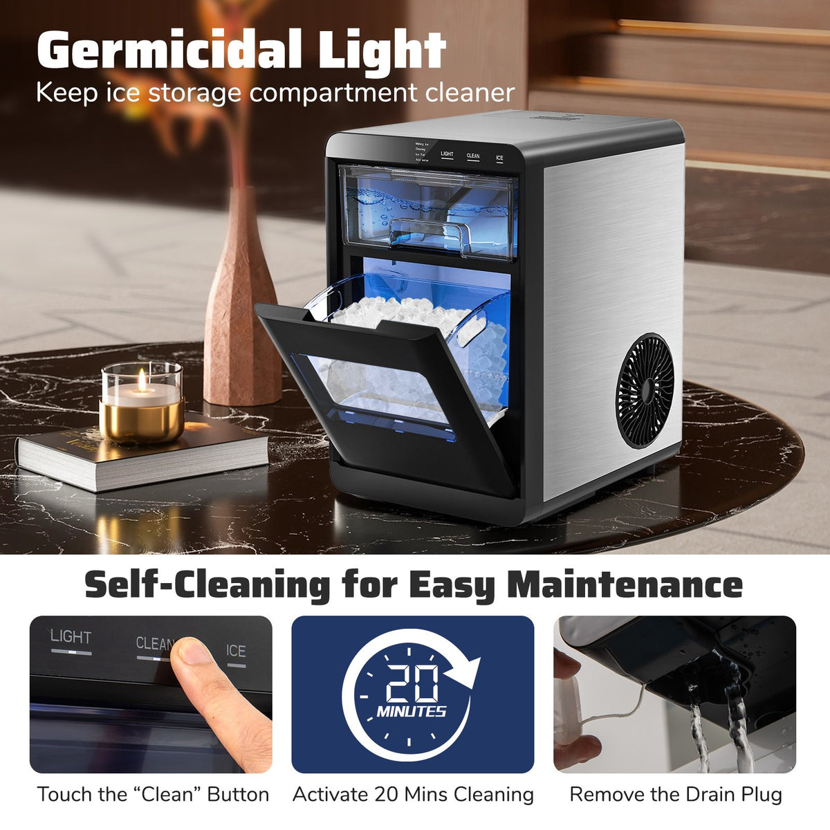 Nugget Ice Maker Countertop with Soft Chewable Pellet-Black view 7