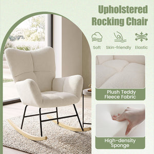 Nursery Rocking Chair with Comfy Backrest and Armrest-Beige view 6