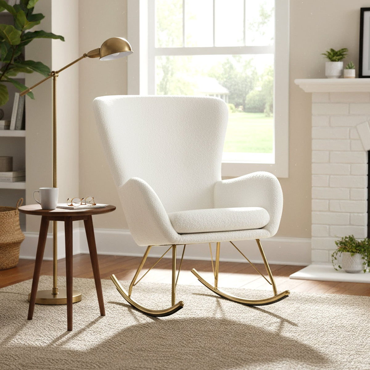 Nursery Rocking Chair with Curved Backrest and Armrests-White view 2