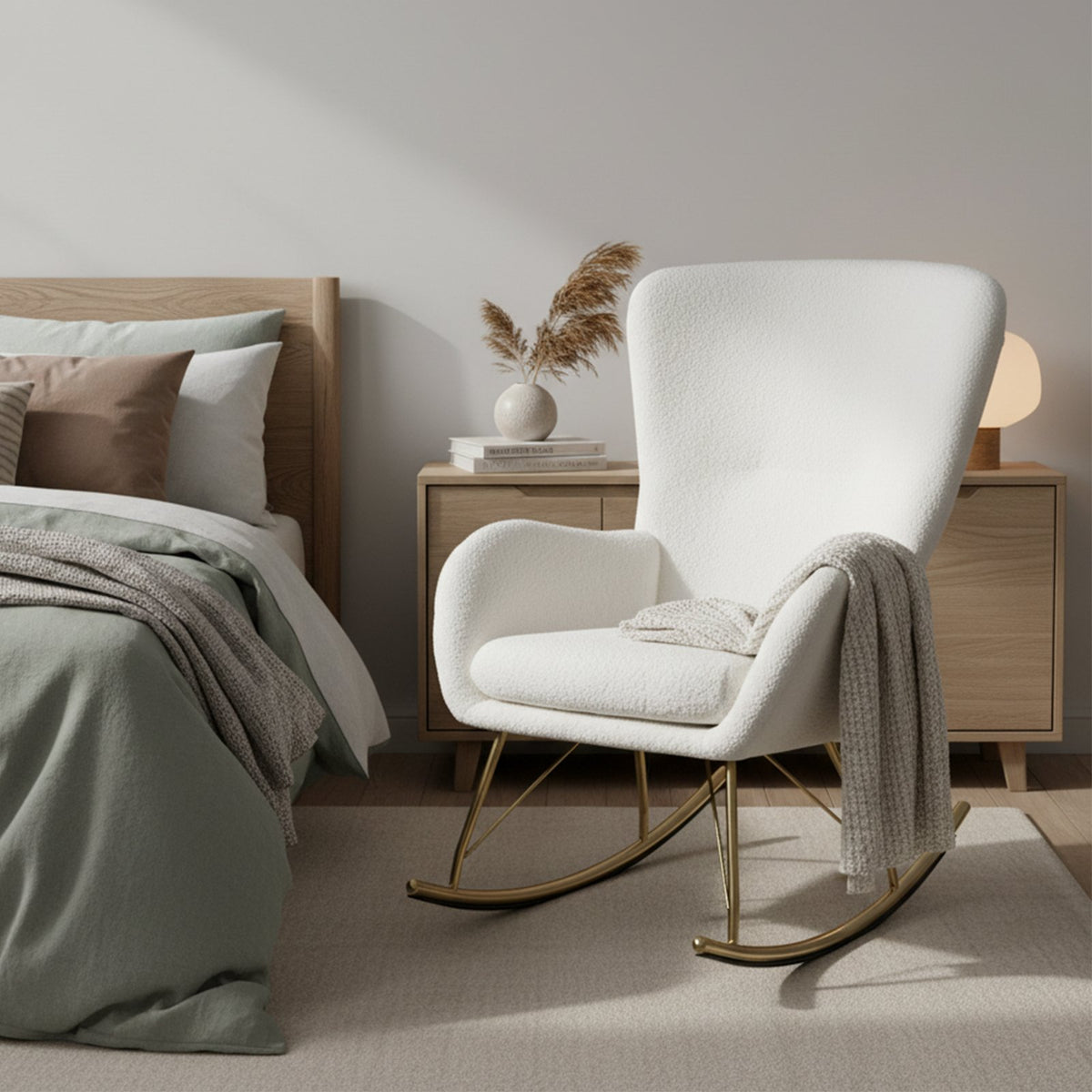 Nursery Rocking Chair with Curved Backrest and Armrests-White view 3