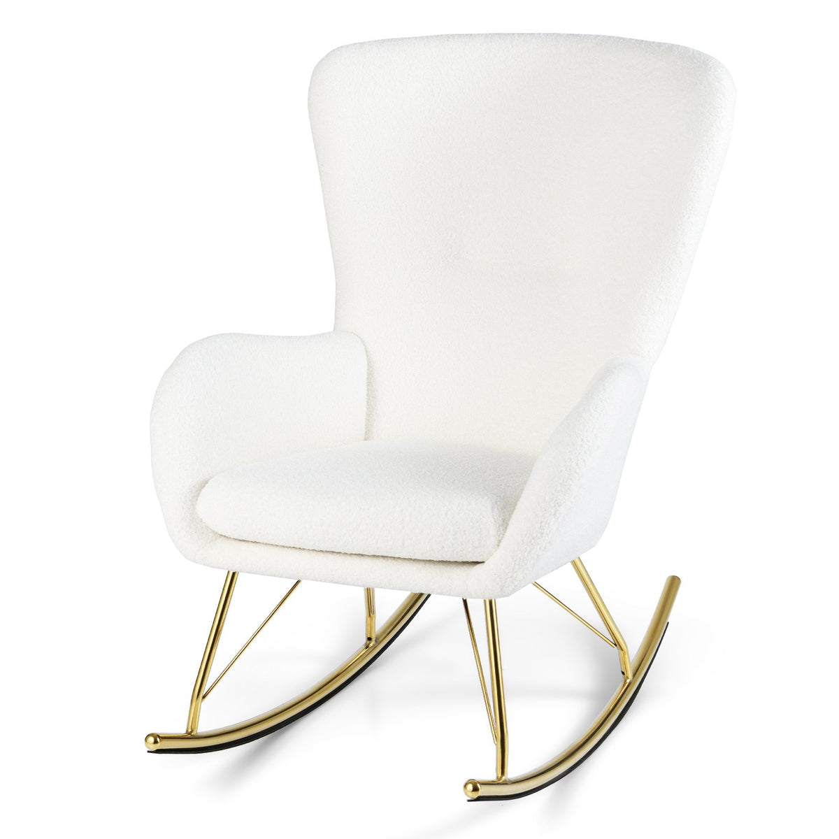 Nursery Rocking Chair with Curved Backrest and Armrests-White view 4
