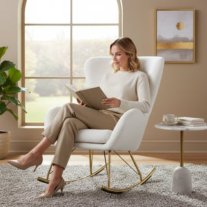 Nursery Rocking Chair with Curved Backrest and Armrests-White view 6