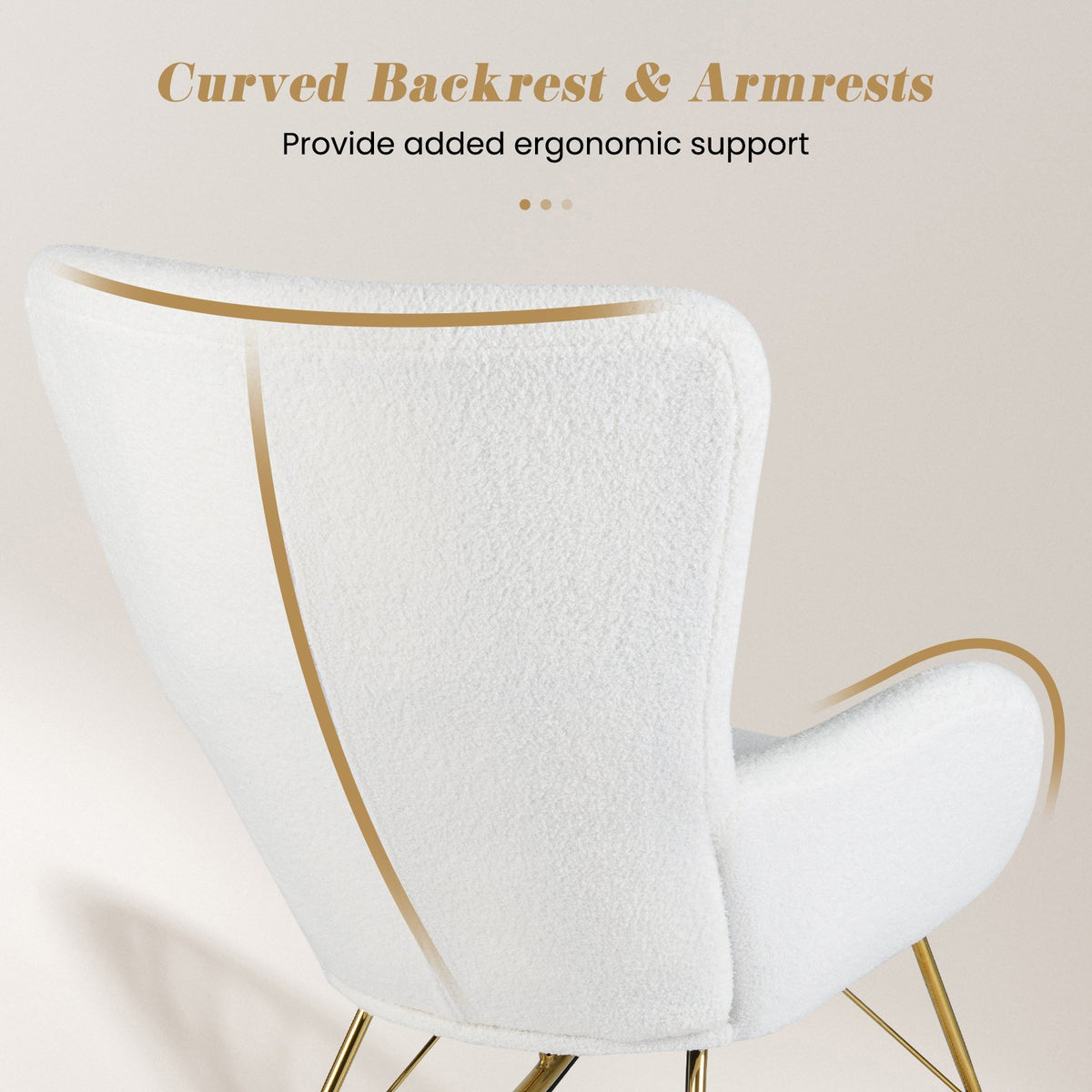 Nursery Rocking Chair with Curved Backrest and Armrests-White view 9