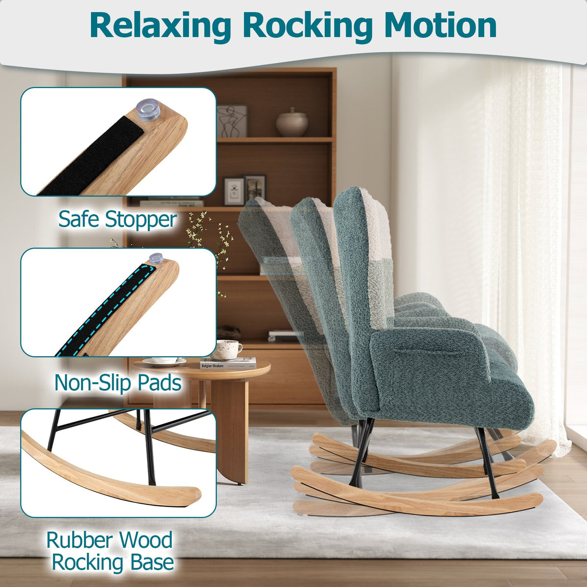 Nursery Rocking Chair with Ergonomic Armrests and High Backrest view 6