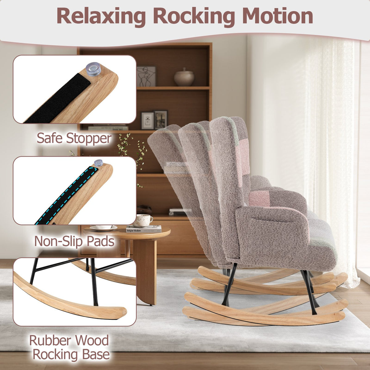 Nursery Rocking Chair with Ergonomic Armrests and High Backrest for Living Room view 7