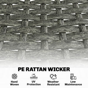 3 Piece Wicker Patio Furniture Set, Outdoor Bistro Set with Steel Table, Rattan Outdoor Conversation Furniture, Grey