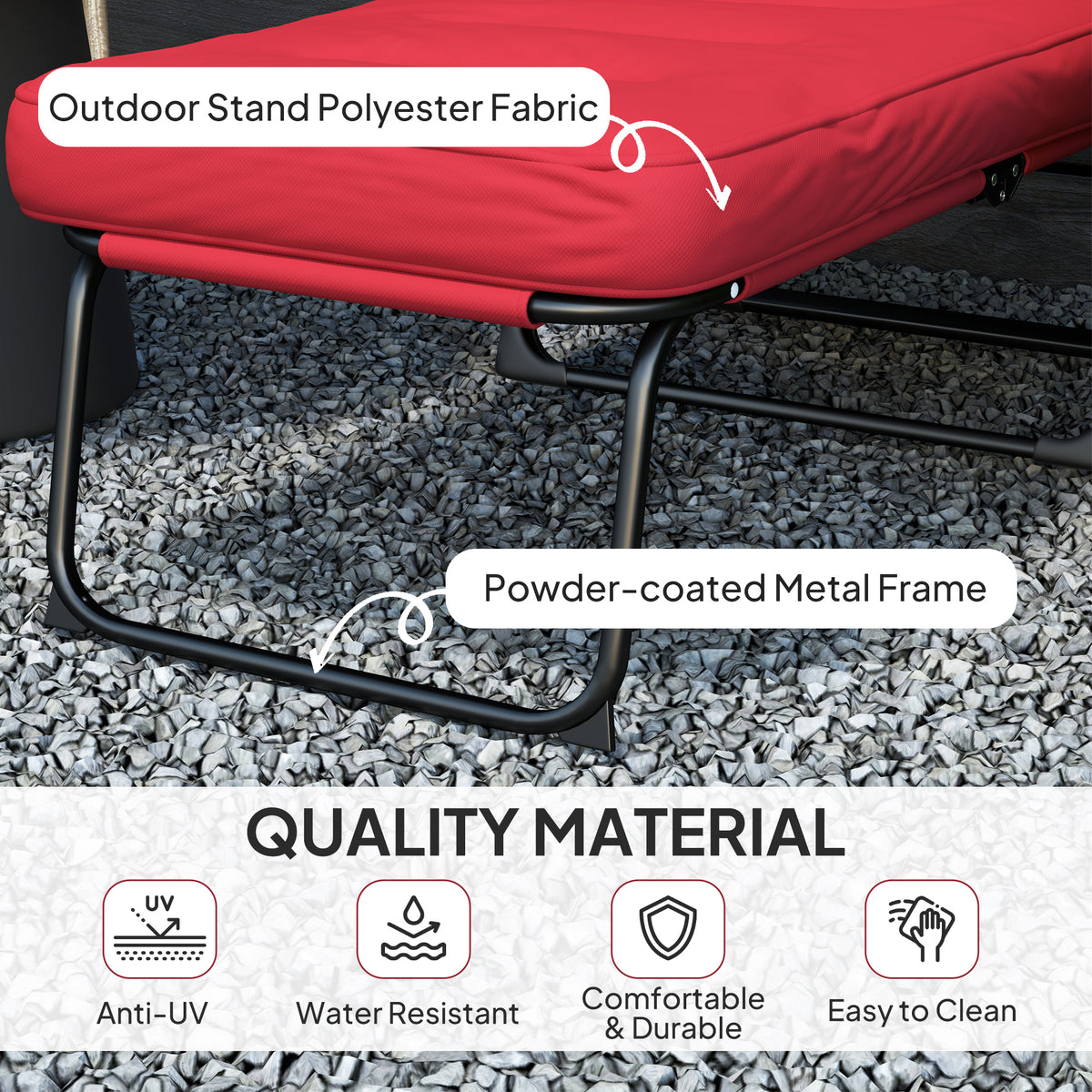 Outdoor Lounge Chair with Padded Cushion, Folding Reclining Patio Garden Chair with Recline Back, Footrest – view 24