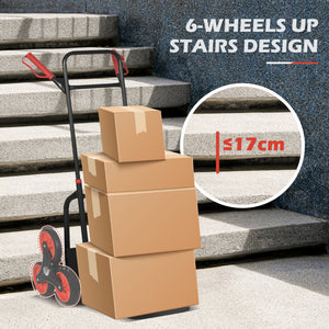 6-Wheels Stair Climber Trolley Cart, Hand Truck and Dolly, Foldable Steel Load Cart, 264lbs Capacity, Black and Red