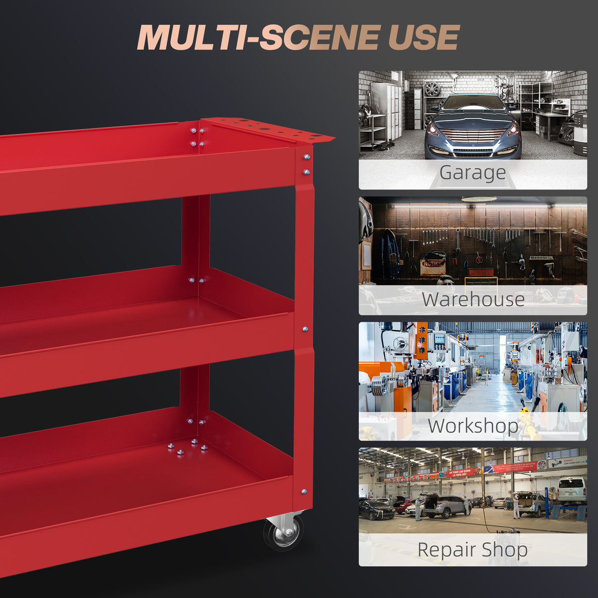 3 Tier Rolling Tool Cart with Wheels, 330 LBS Capacity Heavy Duty Utility Cart – view 19