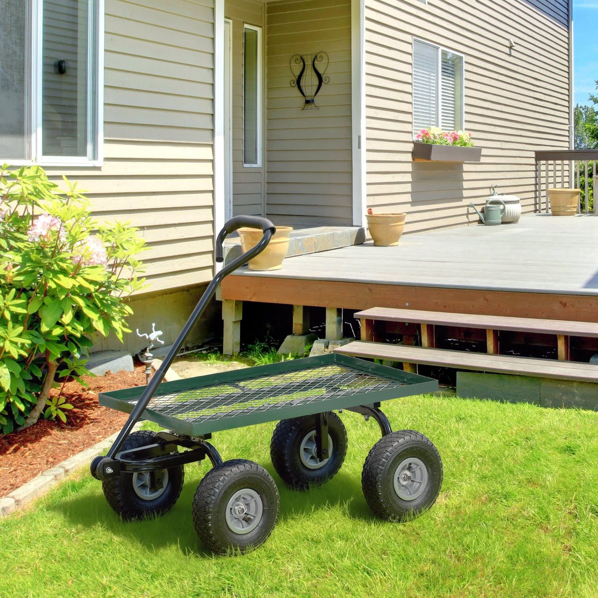 Heavy Duty Garden Wagon Cart with 10" Wheels, 330 lbs Capacity, for Garden, Beach, Lawn, Black – view 7
