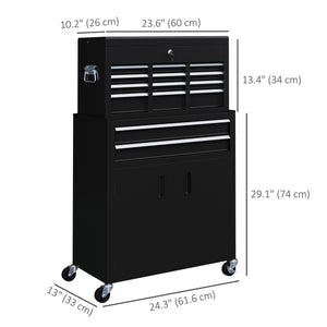 6-Drawer Rolling Tool Chest, 2 in 1 Lockable Storage Cabinet with Hooks, Metal Tool Box for Garage – view 2