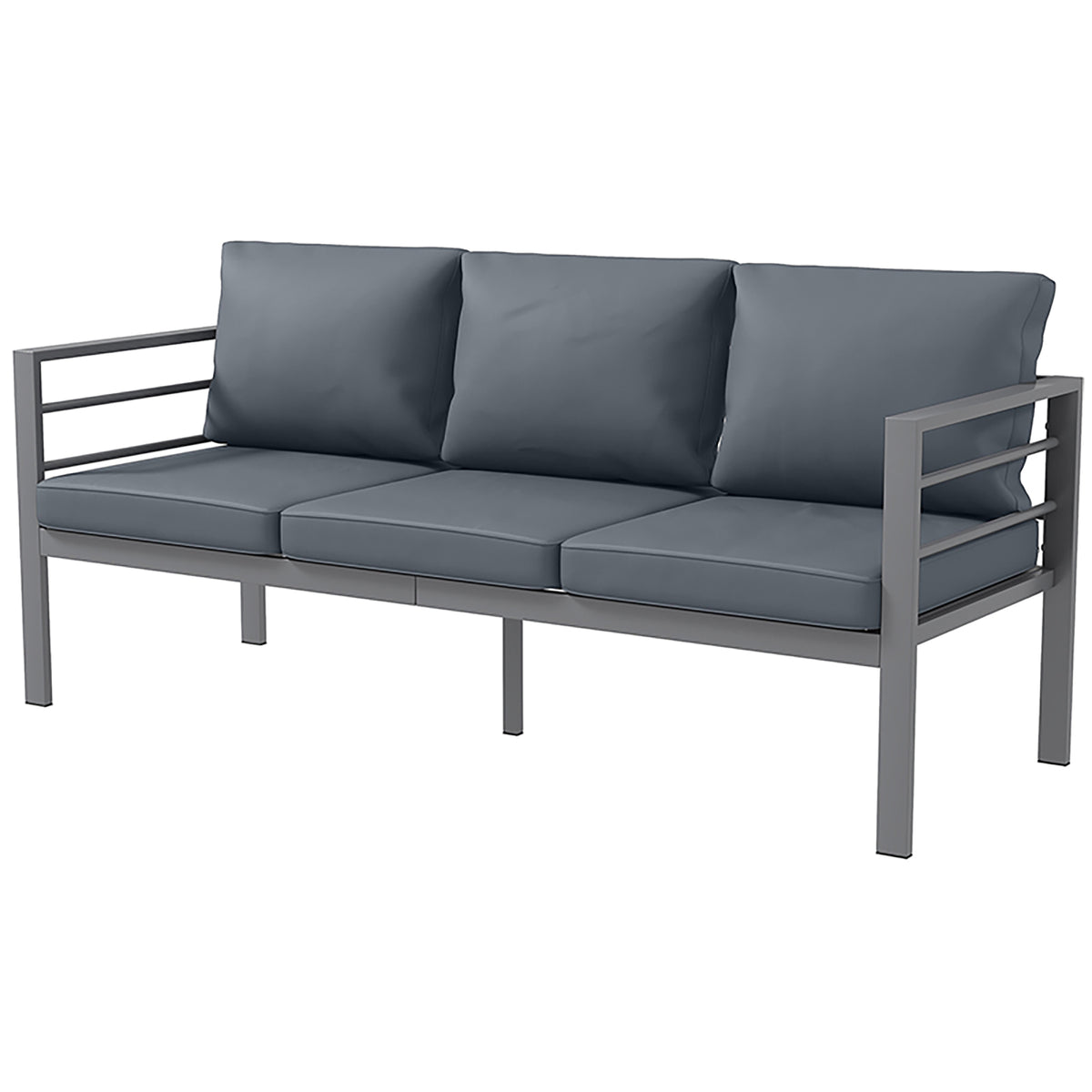 Aluminum Garden Sofa, 3-Person Outdoor Couch, Backyard Furniture for 3-person with Cushions, 72.8" x 26" x 25.2", Grey