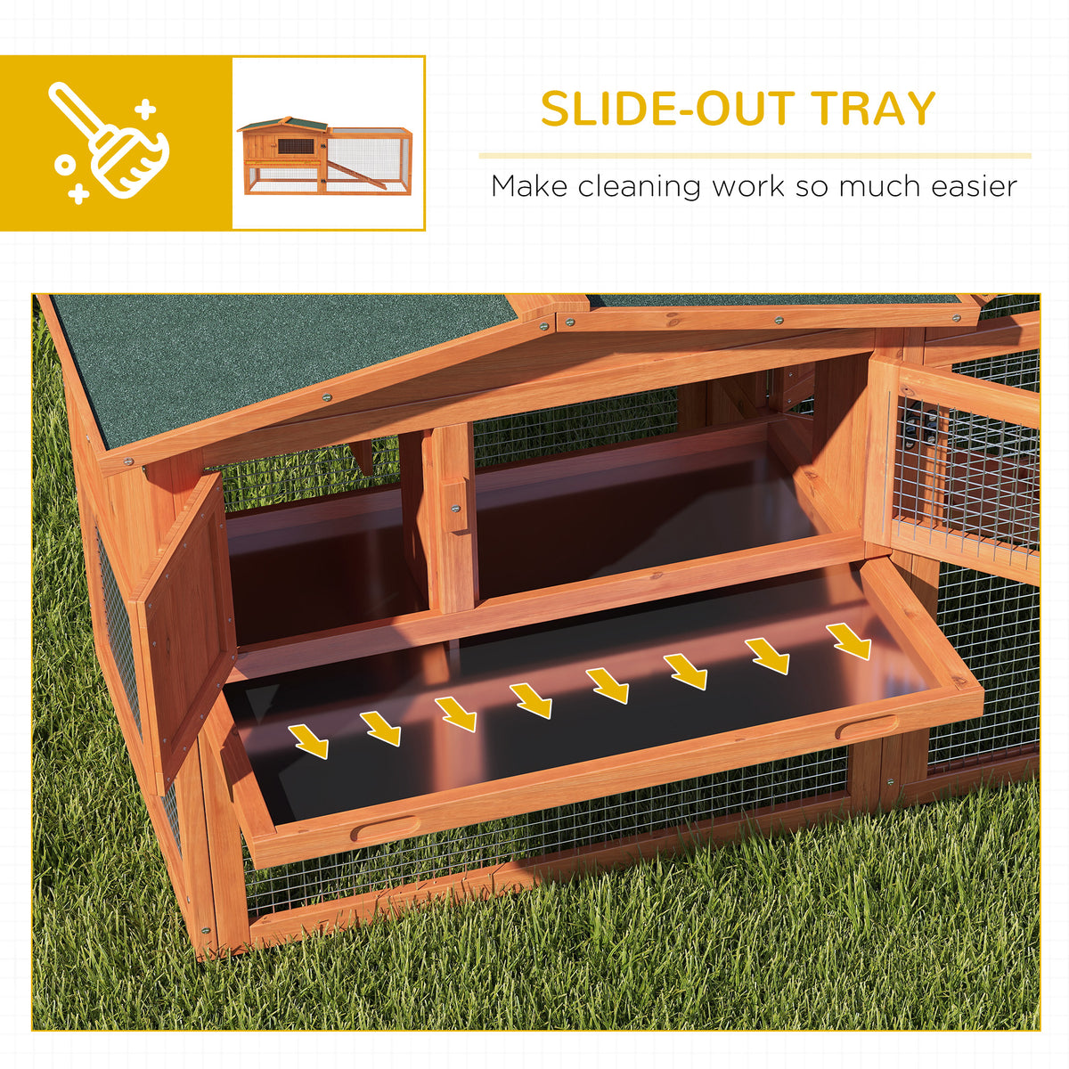 Wooden Rabbit Hutch Guinea Pig House with Removable Tray, Openable Roof, Trough, Run for Tortoises and Ferrets, Grey