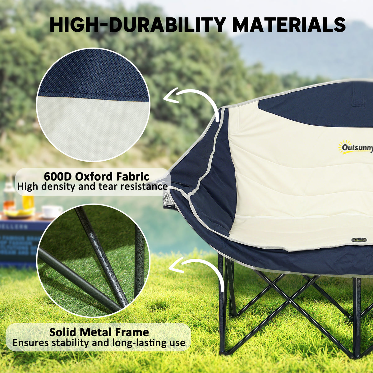 Portable Camp Chair, Double Camping Chair with Cup Holders and Carry Bag, Support 551 lbs, Dark Green – view 18