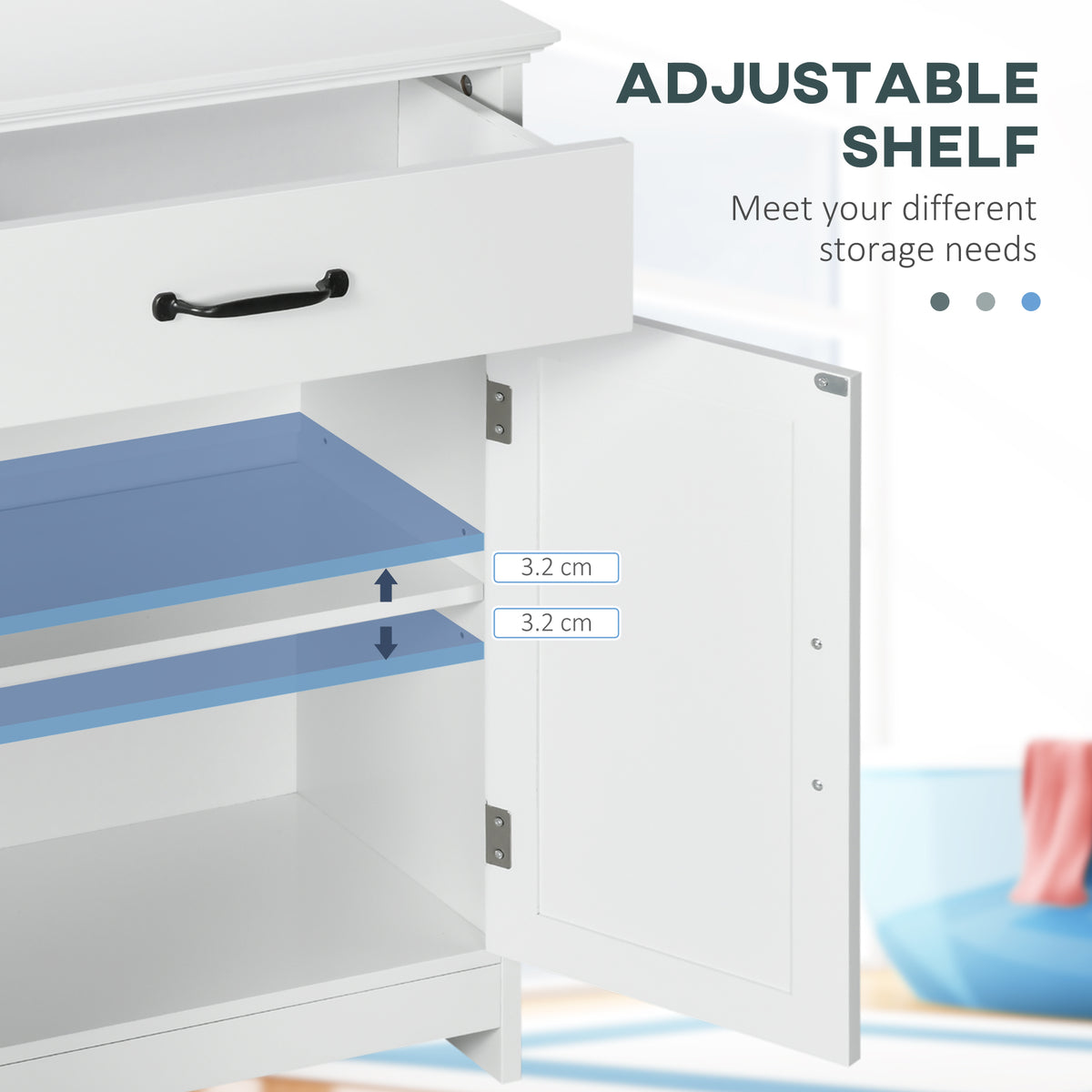 Bathroom Storage, Bathroom Cabinet with 2 Doors, Adjustable Shelves for Living Room Kitchen, 23.6"x11.8"x29.5", White