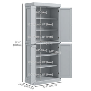 72.5" Freestanding Kitchen Pantry Cabinet with 4 Doors, Grey