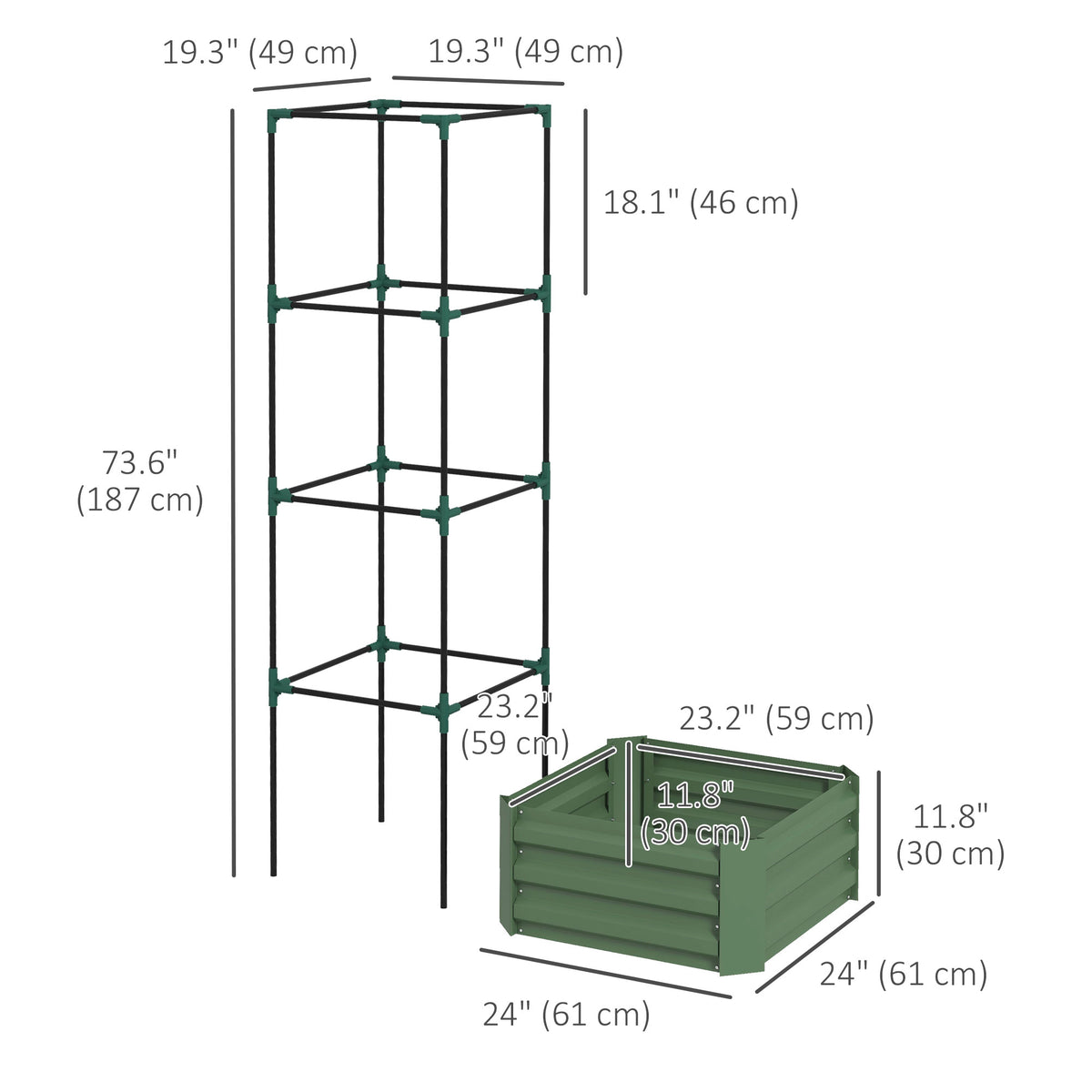 Galvanized Planter Box, Outdoor Raised Garden Bed with 3-Tier Trellis Tomato Cage for Climbing Vines – view 23