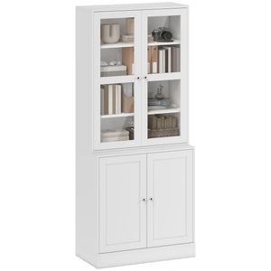 71" Bookcase Storage Cabinet with Doors, Modern Tall Bookshelf with 2 Adjustable Shelves, Display Unit for Study, Living Room, Home Office, White