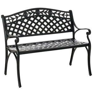 Outdoor Garden Bench, 40" Patio Bench with Aluminum Frame and Armrests, 2-Person Patio Loveseat with Floral Pattern for Park, Porch, Yard, Lawn, 485 LBS Capacity