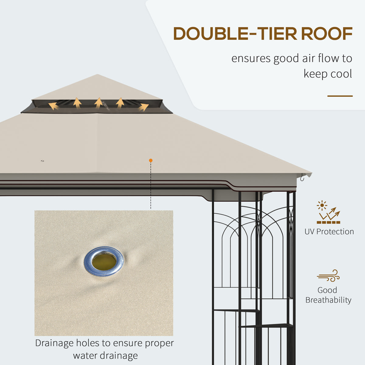 10'x10' Soft-top Patio Gazebo with Double Tier Roof, Mesh Curtains, Display Shelves, Top Hooks, Beige – view 3