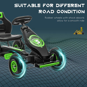 Pedal Go Kart w/ Adjustable Seat, Rubber Wheels Shock Absorb, Green