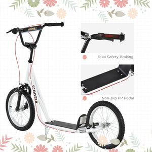 Aosom Kids Kick Scooter for 5+ Year Old, Kids Ride on Toy w/ 16'' Inflatable Wheel Dual Brakes