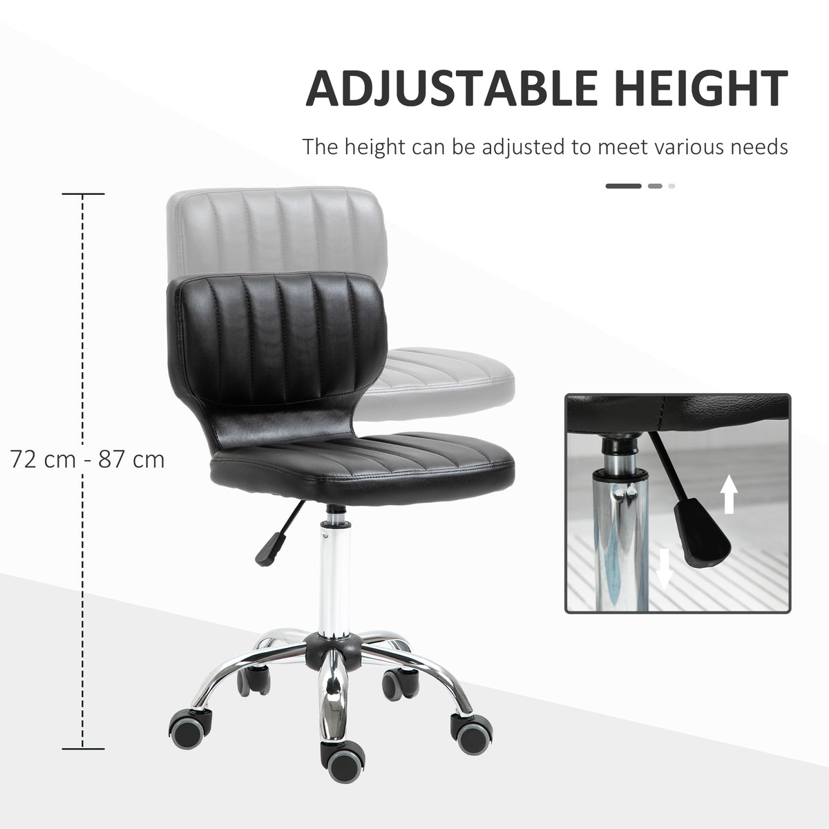 Height Adjustable Salon Stool, PU Leather Rolling Stool with Back, Wheels for Beauty, Spa, Tattoo, Home Office, Black