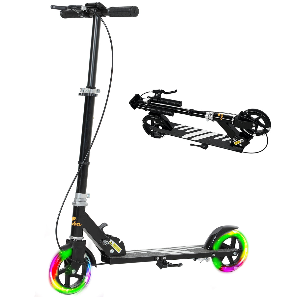 Qaba Scooter for Kids Ages 3-8 with Light Up Wheels, Adjustable Handlebar, Rear Brake & Handbrake for Girls and Boys