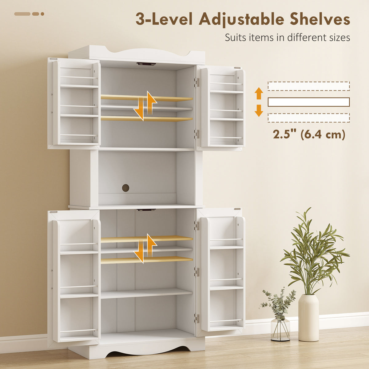 73" Kitchen Pantry Cabinet, Freestanding Kitchen Hutch with 12 Door Shelves, Adjustable Shelves – view 11