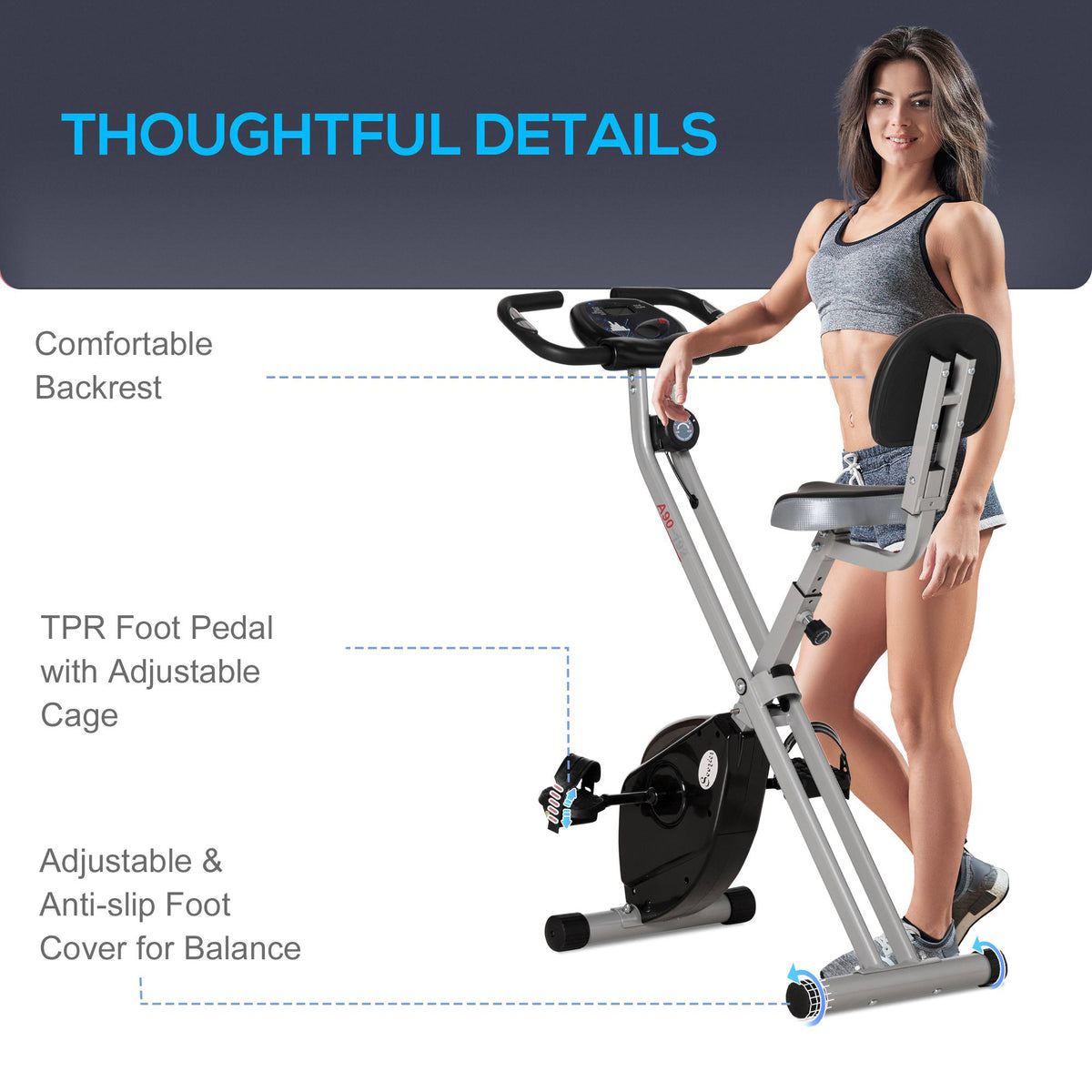 Soozier Foldable Indoor Stationary Bike with 8 Levels of Magnetic Resistance, Exercise Bike for Cardio Workout