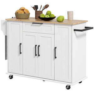 Modern Rolling Kitchen Island Cart with Drawers, Natural Wood Top, Towel Rack, Door Storage Cabinet, Black – view 15