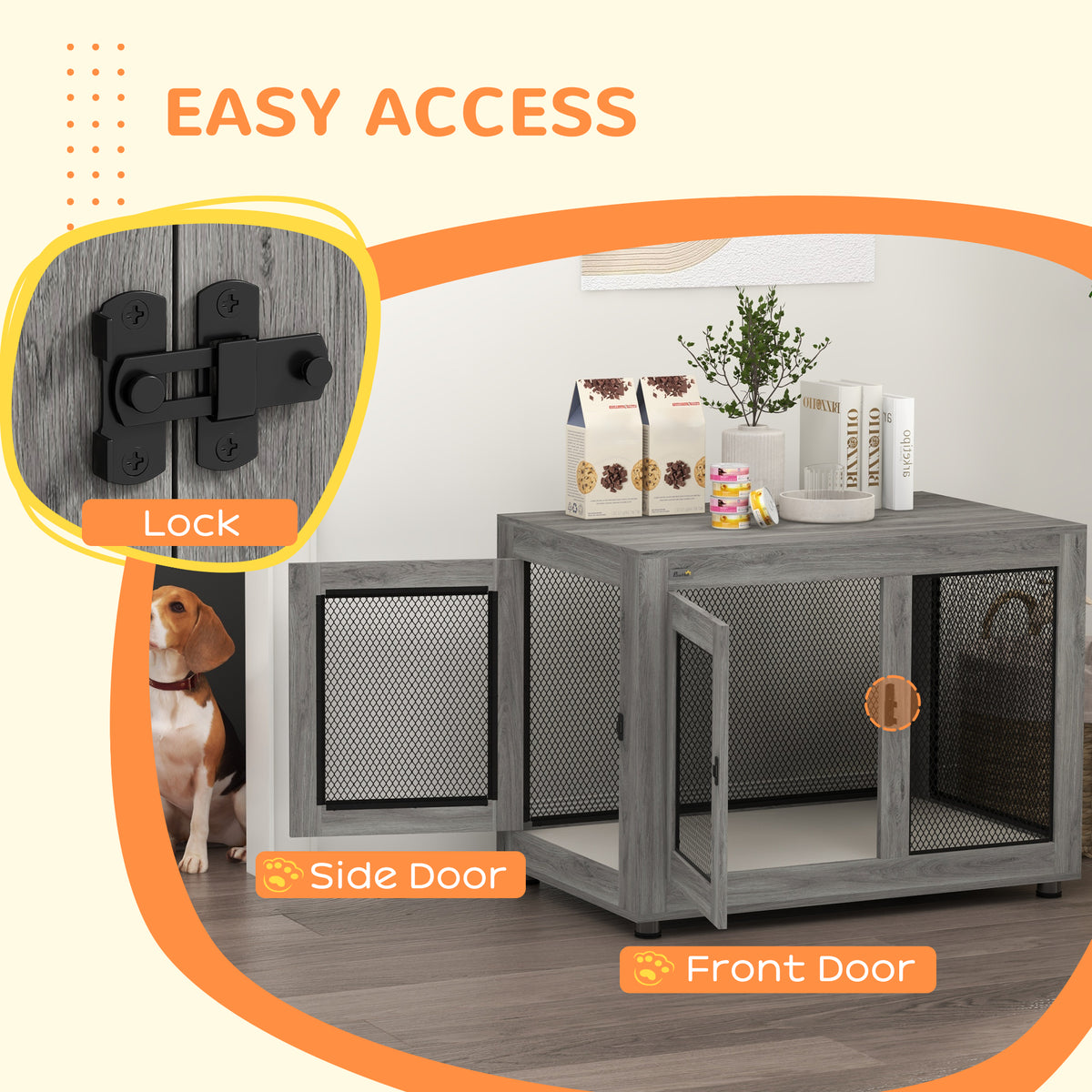 Pet Crate End Table with Water-resistant Cushion or Large Medium Dogs, Black – view 19