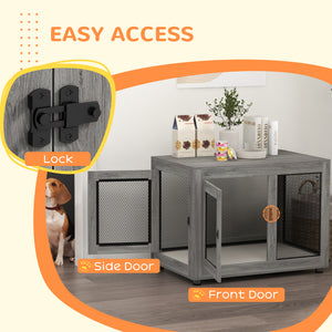 Pet Crate End Table with Water-resistant Cushion or Large Medium Dogs, Black – view 19