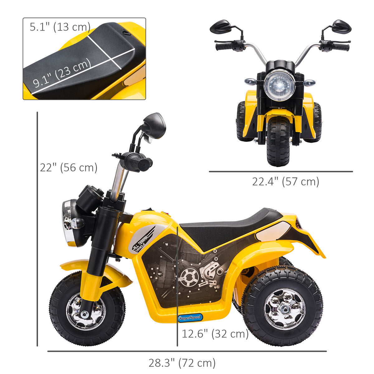 Aosom Kids Electric Motorcycle 6V Battery Powered Ride-On Dirt Bike 3-Wheels Motorbike with Horn Headlights Realistic Sounds 1.24mph Speed for Girls Boy 18 - 36 Months