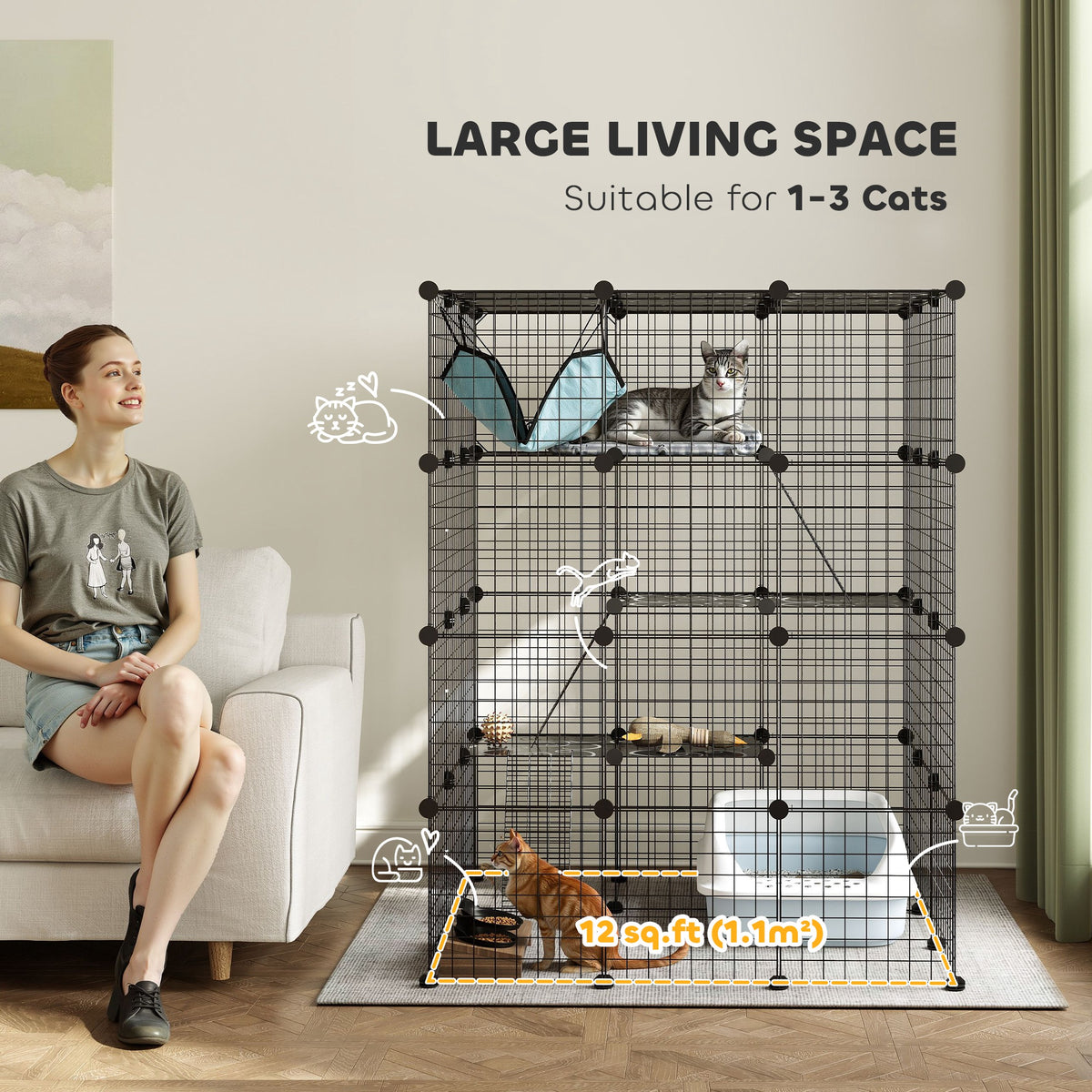 4 Tier DIY Cat Cage Indoor, Catio for 1-3 Cats with Hammock, 5 Doors, 3 Ramps, 3 Jumping Platforms – view 3