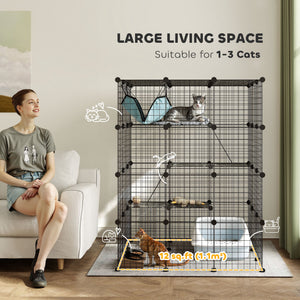 4 Tier DIY Cat Cage Indoor, Catio for 1-3 Cats with Hammock, 5 Doors, 3 Ramps, 3 Jumping Platforms – view 3