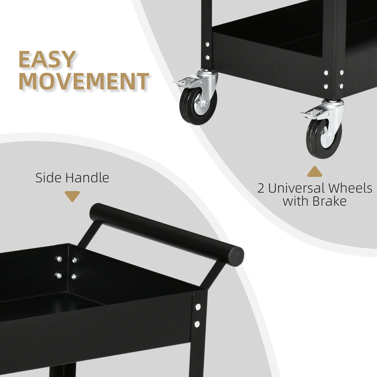 Rolling Tool Cart, 2 Tier Mobile Service Utility Cart with Wheels, Black – view 4