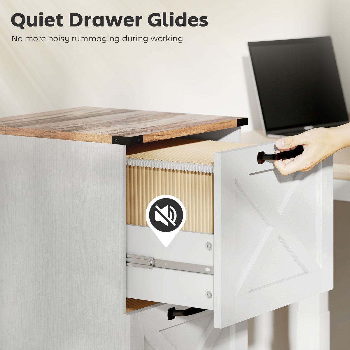 2 Drawer File Cabinet with Silent Slides, Vertical Farmhouse Filing Cabinet Fits Letter/A4 Size Home – view 27