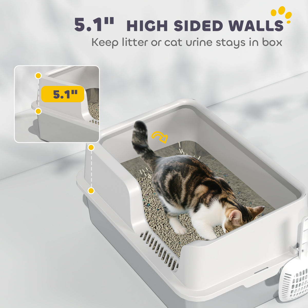 Stainless Steel Cat Litter Box with Lid with Scoop, High Sided, Non-Stick, & Anti-Urine Leakage, Easy Cleaning