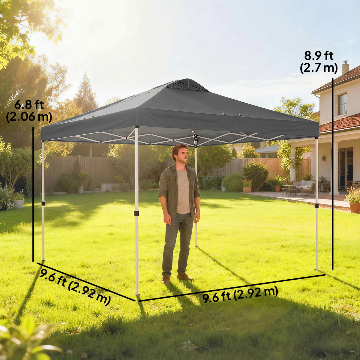 Pop Up Canopy Waterproof Canopy Tent with Carrying Bag for Parties Garden BBQs 9.8' x 9.8', Blue – view 8